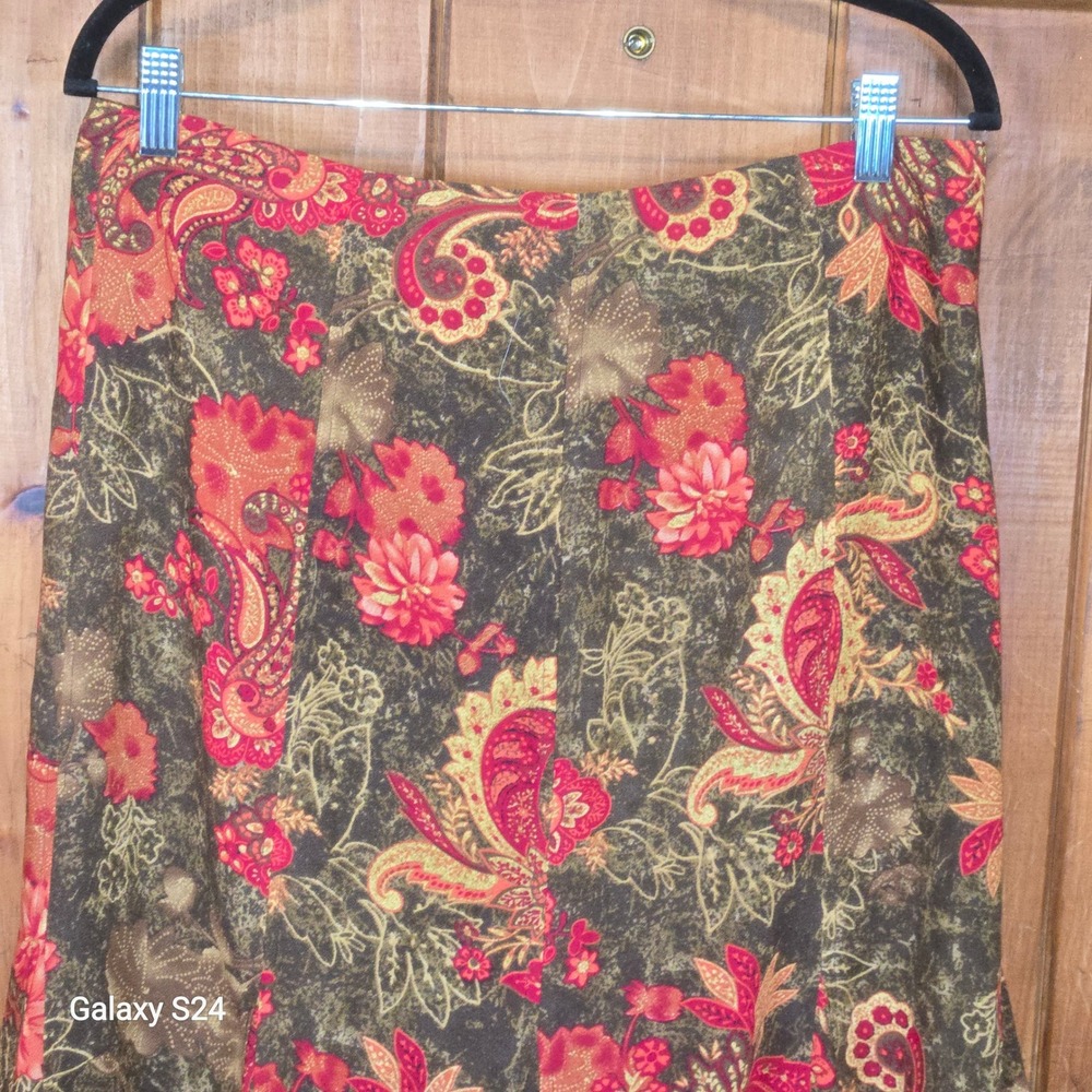 REQUIREMENTS Womens Midi Skirt Paisley Floral Print Brown Red Yellow Size M